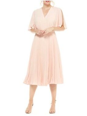 Maggy London Pink Dress Pleated Midi Dress Size 10 EUC